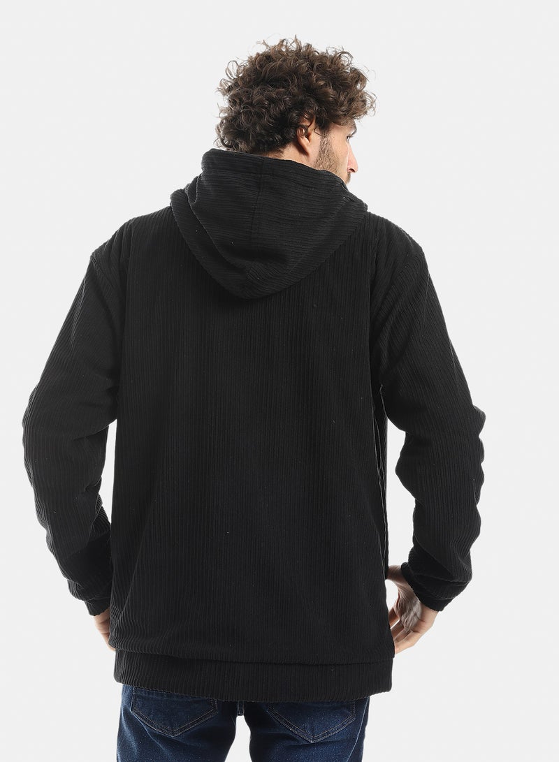 Andora Ribbed Style Zip Hoodie Jacket_Black - Image 4